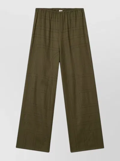 Totême Flannel Pajama Trousers Elasticated Waistband Wide Leg In Green