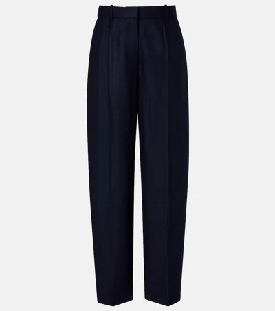 Totême Flannel Wide-leg Pants In Blue