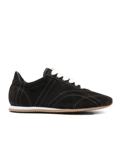 Totême Leather Sneakers Contrast Stitching Low Top Rubber In Black