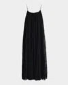 Totême Floral Embroidered Plisse Tulle Maxi Dress In Black