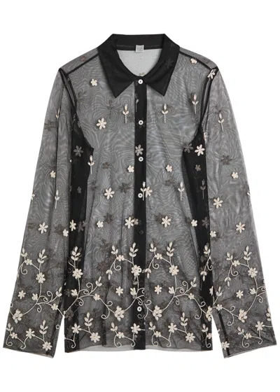 Totême Toteme Floral-embroidered Sheer Tulle Shirt