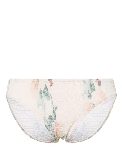 Totême Floral-print Smocked Bikini Bottoms In Neutrals