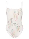 Totême Floral-print Smocked Swimsuit In Neutrals