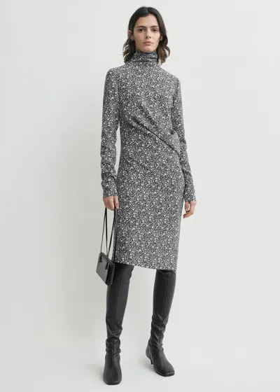 Totême Floral Twist Dress Black/white In Multi