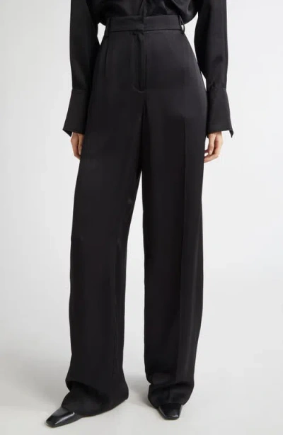 Totême Toteme Fluid Wide Leg Wool Blend Trousers In Black