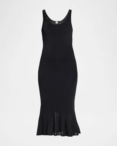 Totême Fluted Hem Sleeveless Midi Dress In Black