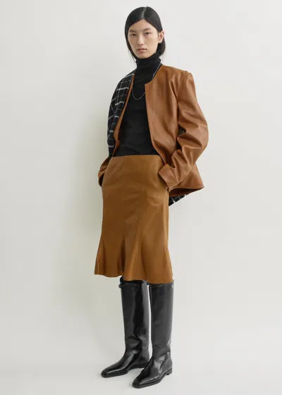 Totême Fluted Leather Skirt Copper In Brown