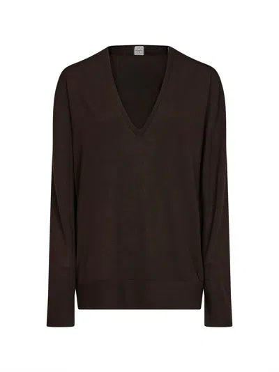 Totême Fondante Lyocell And Cashmere V-neck Sweater In Brown