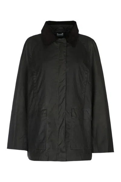 Totême Toteme Forest Green Waxed Cotton Country Jacket In Black