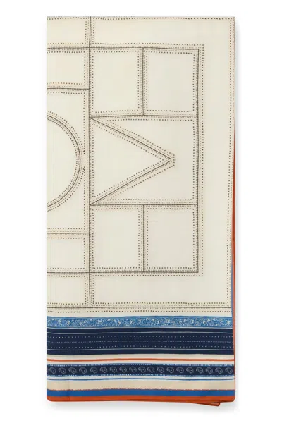 Totême Foulard-style Cotton-lyocell Sarong Scarf With Monogram Border Stripe Detail In Neutral