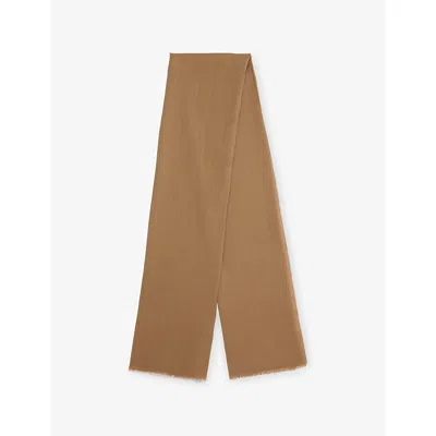 Totême Womens Hazel Frayed-trim Wool Scarf In Brown