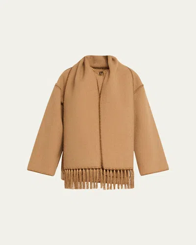 Totême Fringe Embroidered Scarf Wool Jacket In Brown