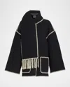 Totême Fringe Embroidered Scarf Wool Jacket In Gray