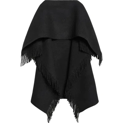 Totême Toteme Fringe High-low Wool Blend Poncho In Black