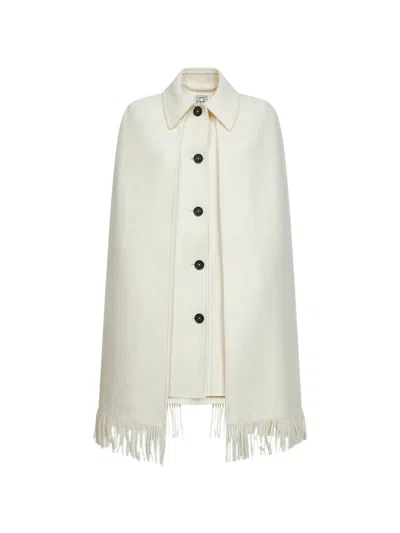 Totême Toteme Fringed Wool-blend Cape Coat In White