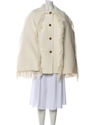 Pre-owned Totême Fringed Scarf Jacket Wool Coat In Neutral