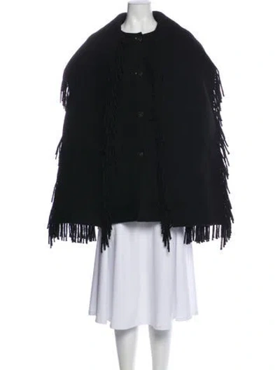 Pre-owned Totême Fringed Scarf Wool Coat In Black
