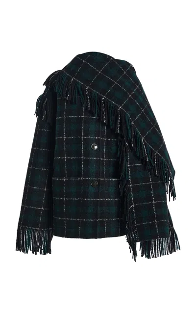 Totême Toteme Fringed Scarf Wool-blend Jacket In Print