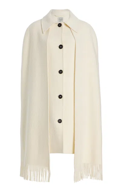 Totême Fringed Wool-blend Cape Coat In Neutral
