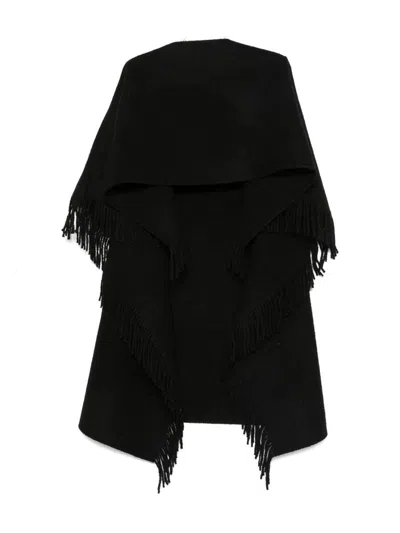 Totême Toteme Fringed Wool Poncho In Black