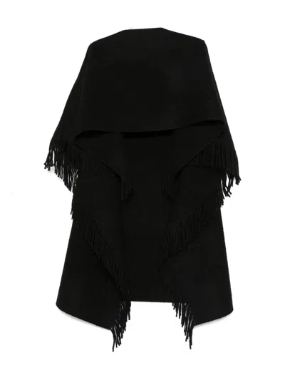 Totême Fringed Wool Poncho In Black