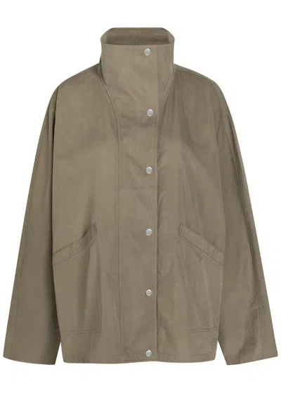 Totême Toteme Funnel-neck Cotton-blend Poplin Jacket In Green