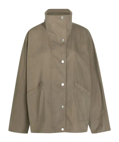 Totême Funnel-neck Cotton-blend Poplin Jacket In Gray