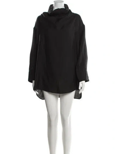 Pre-owned Totême Funnel-neck Organza Blouse Mock Neck Top In Black