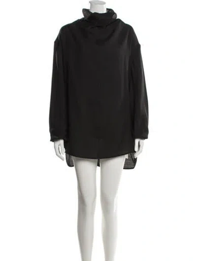 Pre-owned Totême Funnel-neck Organza Blouse Turtleneck Top In Black