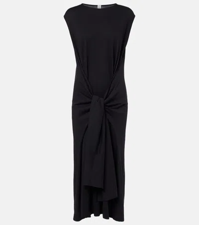 Totême Gathered Cotton Jersey Midi Dress In Black