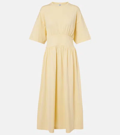 Totême Gathered Cotton Jersey Midi Dress In Yellow