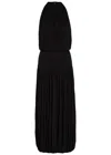 Totême Black Fluid Viscose Gathered Midi Dress In Black