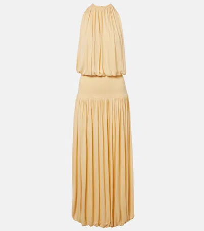 Totême Gathered Jersey Maxi Dress In Yellow