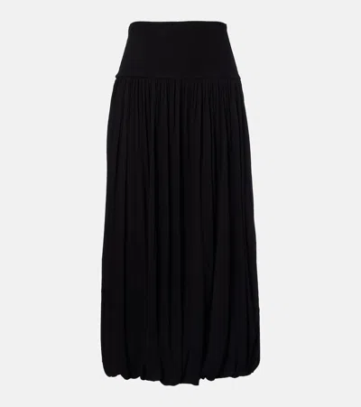 Totême Toteme Gathered Crepe-jersey Midi Skirt In Black