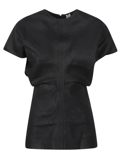 Totême Toteme Gathered Mini Top With Short Sleeves And Crew Neck In Black
