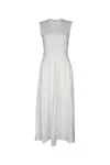 Totême Gathered Waist Midi Dress In Organic Cotton In White