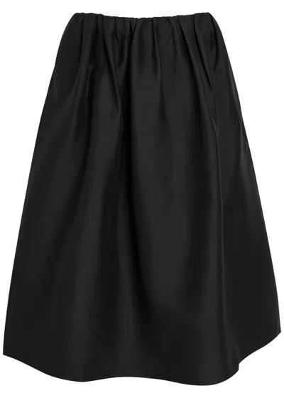 Totême Toteme Gathered Wool And Silk-blend Midi Skirt In Black
