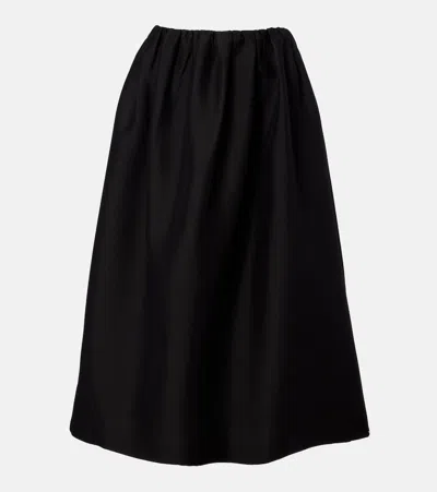 Totême Gathered Wool And Silk Midi Skirt In Black