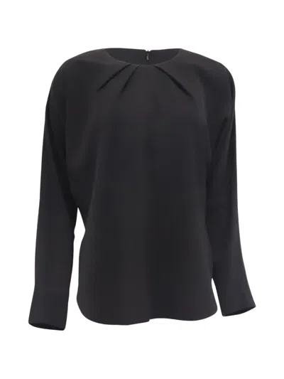 Pre-owned Totême Gathered-neck Long-sleeve Blouse In Black
