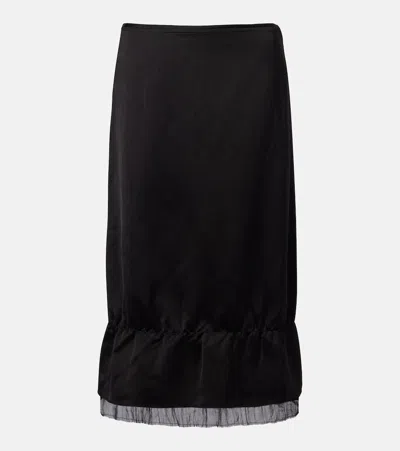 Totême Gauze-trimmed Satin Midi Skirt In Black