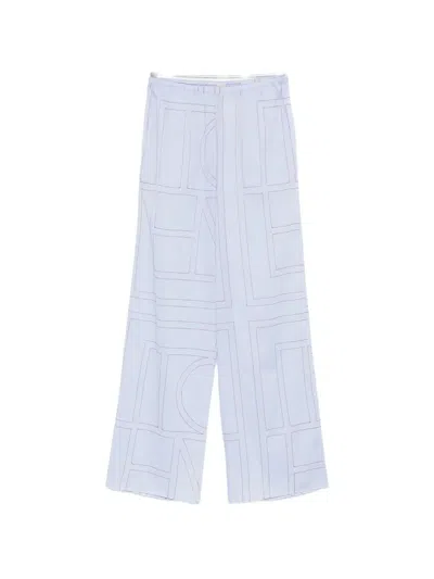 Totême Cotton Blend Lounge Trousers Geometric Pattern In Blue