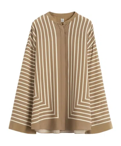 Totême Geometric-print Silk Shirt In Brown