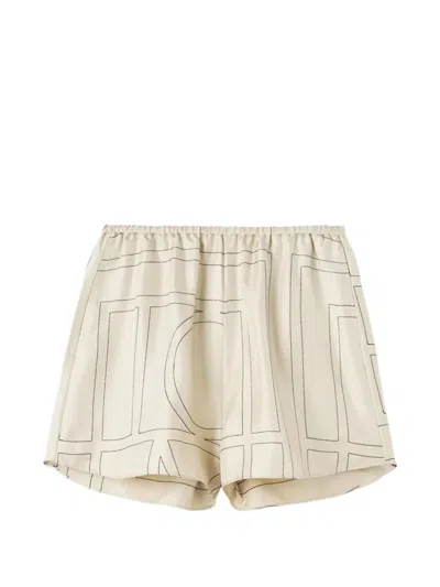 Totême Geometric-print Silk Shorts In Neutral