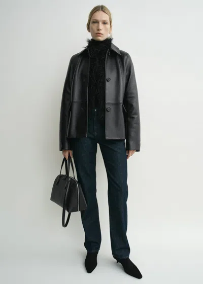 Totême Grained Leather Jacket Black