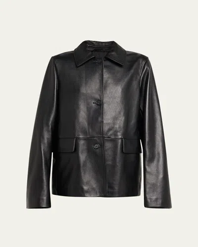 Totême Grained Leather Jacket In Black