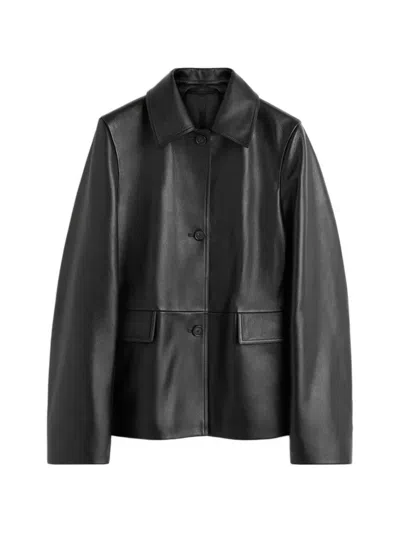Totême Grained Leather Jacket Black