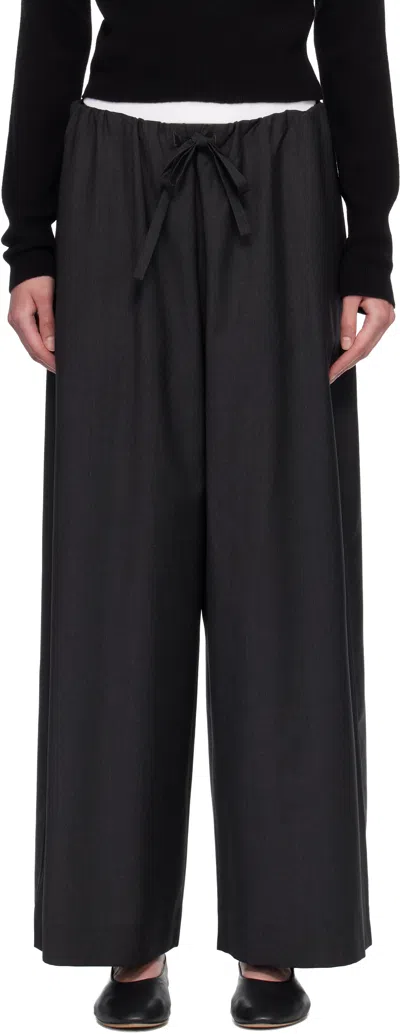 Totême Gray Drawstring Dinner Trousers In Black
