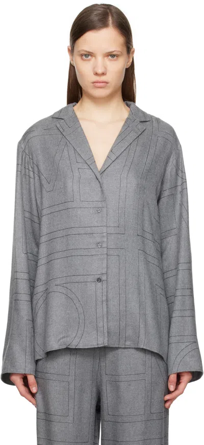 Totême Gray Monogram Flannel Pj Shirt In Smoke Melange 269