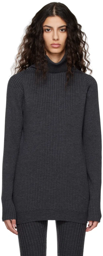 Totême Gray Pinched Seam Turtleneck In 359 Dark Grey Melang