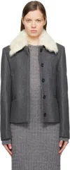 Totême Gray Shearling Collar Jacket In Mid Grey Melange 020